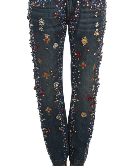 Dolce & Gabbana Crystal Roses Heart Embellished Jeans