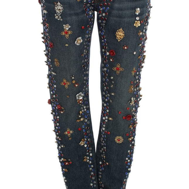 Dolce & Gabbana Crystal Roses Heart Embellished Jeans