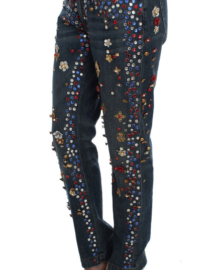 Dolce & Gabbana Crystal Roses Heart Embellished Jeans