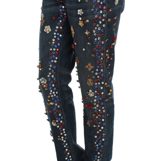 Dolce & Gabbana Crystal Roses Heart Embellished Jeans