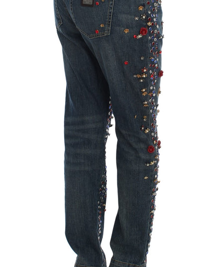 Dolce & Gabbana Crystal Roses Heart Embellished Jeans