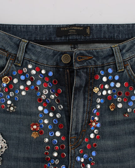 Dolce & Gabbana Crystal Roses Heart Embellished Jeans
