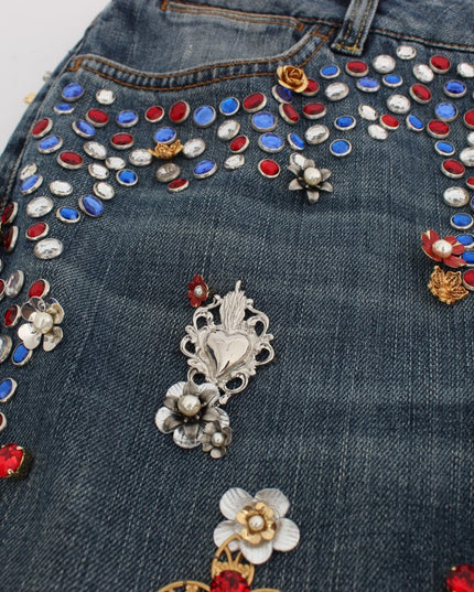 Dolce & Gabbana Crystal Roses Heart Embellished Jeans