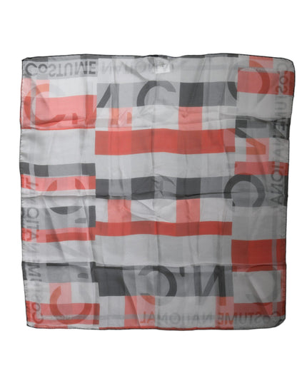 Costume National Gray Red Silk Square Neck Wrap Scarf