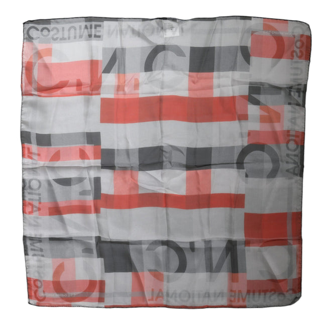Costume National Gray Red Silk Square Neck Wrap Scarf