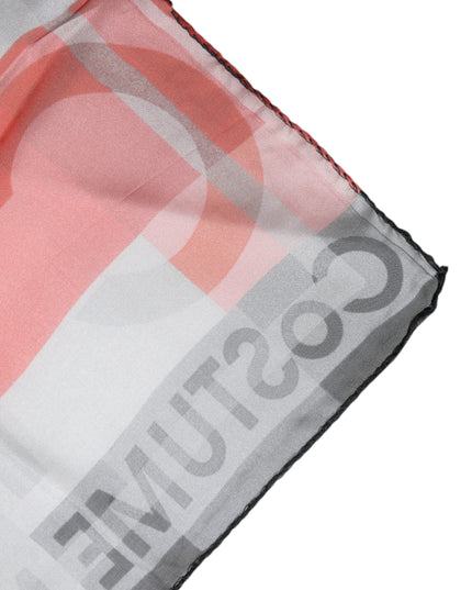 Costume National Gray Red Silk Square Neck Wrap Scarf