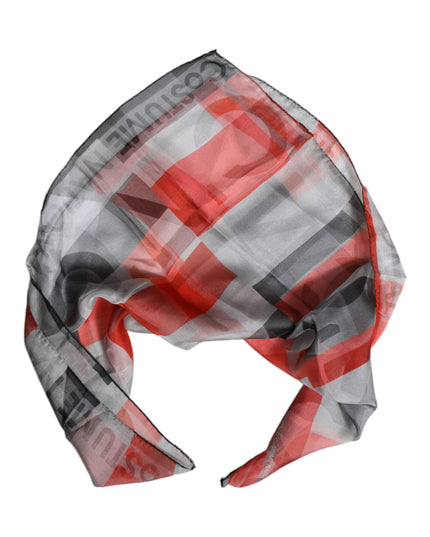 Costume National Gray Red Silk Square Neck Wrap Scarf