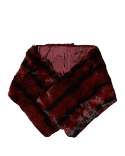 Dolce & Gabbana Black Red Stripe Fur Shawl Neck Wrap Scarf