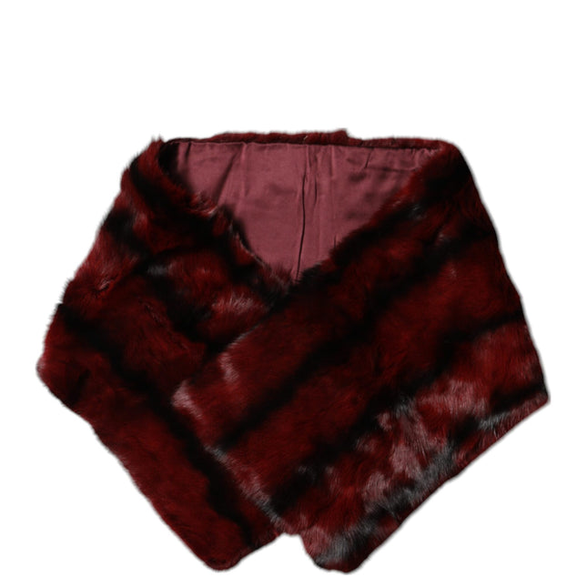 Dolce & Gabbana Black Red Stripe Fur Shawl Neck Wrap Scarf