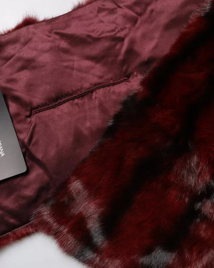 Dolce & Gabbana Black Red Stripe Fur Shawl Neck Wrap Scarf