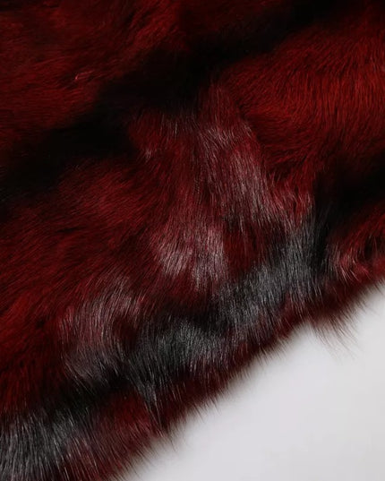 Dolce & Gabbana Black Red Stripe Fur Shawl Neck Wrap Scarf