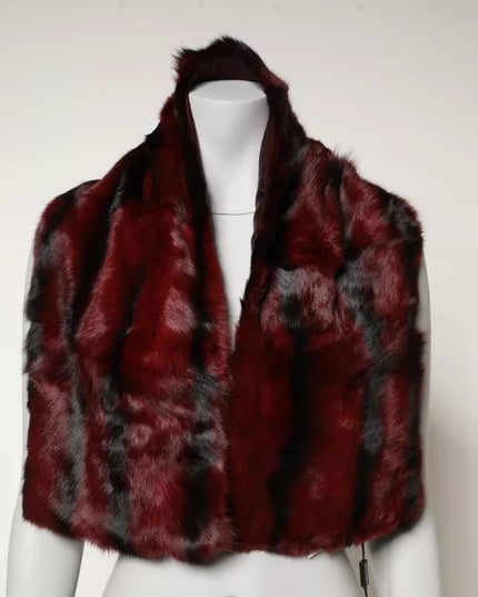Dolce & Gabbana Black Red Stripe Fur Shawl Neck Wrap Scarf