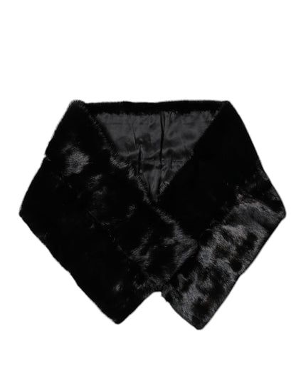 Dolce & Gabbana Black Fur Shawl Neck Wrap Cover Collar Scarf