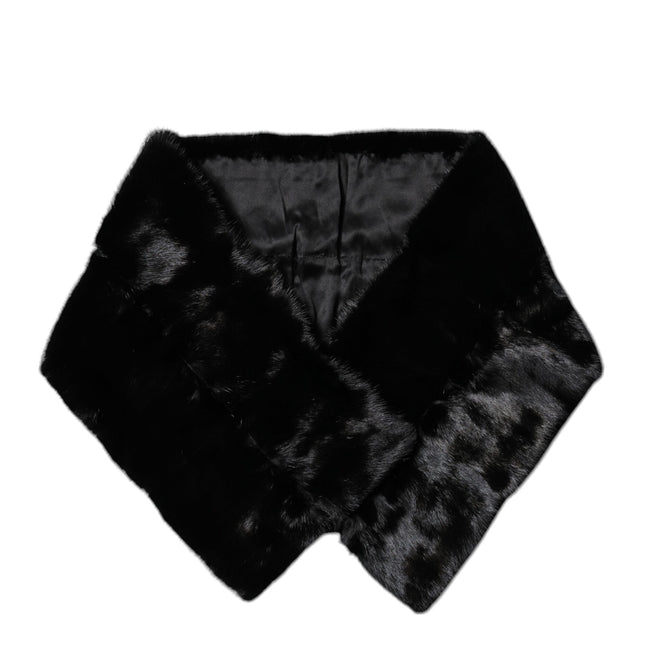Dolce & Gabbana Black Fur Shawl Neck Wrap Cover Collar Scarf