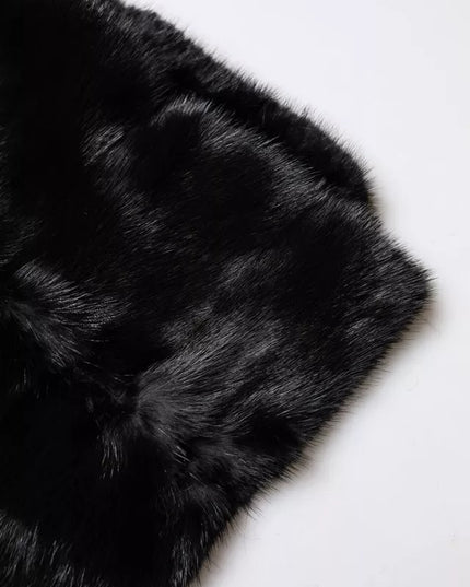 Dolce & Gabbana Black Fur Shawl Neck Wrap Cover Collar Scarf