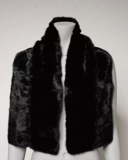 Dolce & Gabbana Black Fur Shawl Neck Wrap Cover Collar Scarf