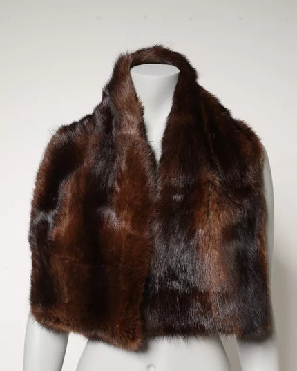 Dolce & Gabbana Black Brown Stripe Fur Shawl Wrap Scarf