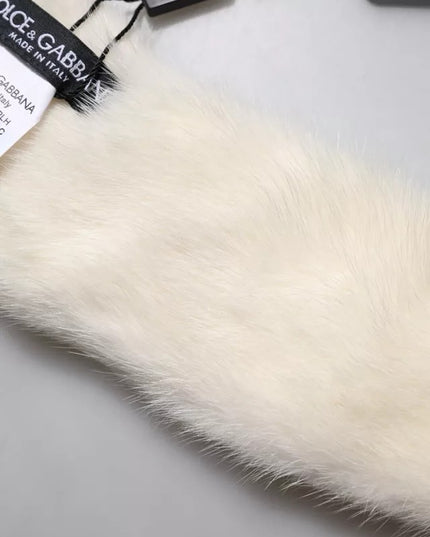 Dolce & Gabbana White Mink Fur Collar Women Neck Wrap Scarf