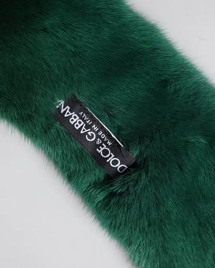 Dolce & Gabbana Green Mink Fur Collar Women Neck Wrap Scarf