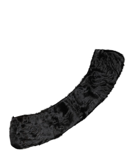 Dolce & Gabbana Black Lamb Fur Collar Women Neck Wrap Scarf