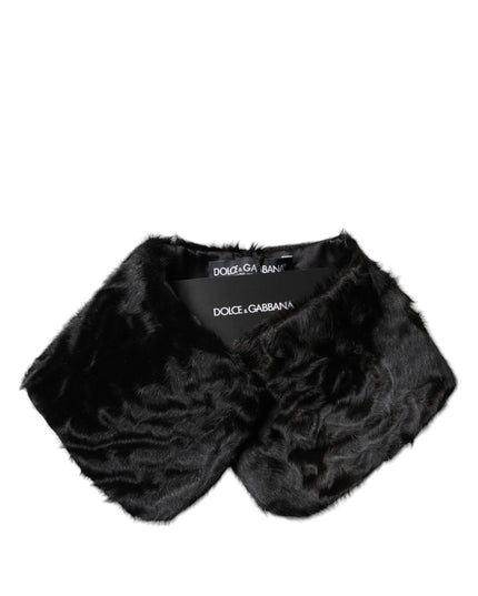 Dolce & Gabbana Black Lamb Fur Collar Women Neck Wrap Scarf