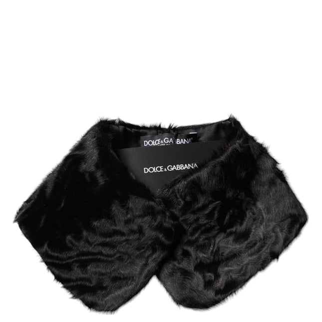 Dolce & Gabbana Black Lamb Fur Collar Women Neck Wrap Scarf