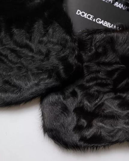 Dolce & Gabbana Black Lamb Fur Collar Women Neck Wrap Scarf