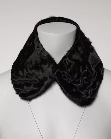 Dolce & Gabbana Black Lamb Fur Collar Women Neck Wrap Scarf