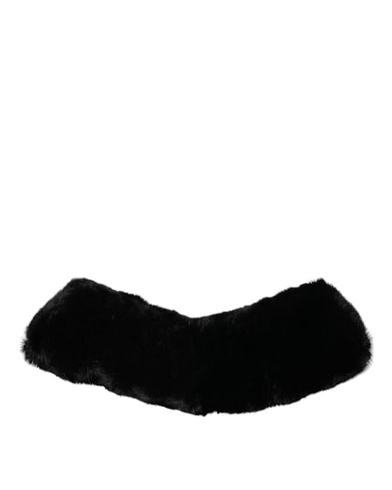 Dolce & Gabbana Black Lamb Fur Collar Women Neck Wrap Scarf