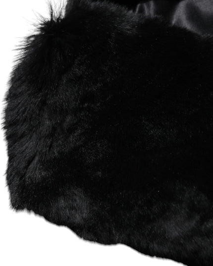 Dolce & Gabbana Black Lamb Fur Collar Women Neck Wrap Scarf