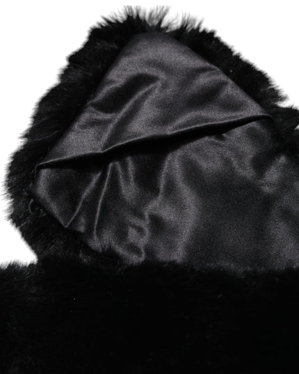Dolce & Gabbana Black Lamb Fur Collar Women Neck Wrap Scarf