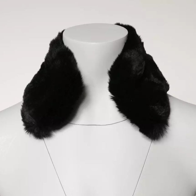 Dolce & Gabbana Black Lamb Fur Collar Women Neck Wrap Scarf