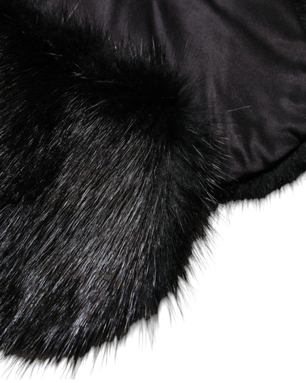Dolce & Gabbana Black Fur Shawl Neck Wrap Cover Collar Scarf