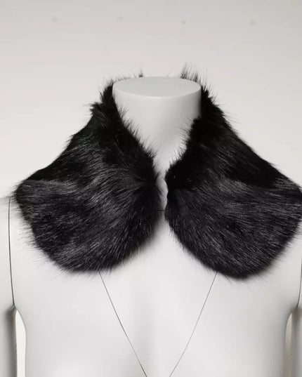Dolce & Gabbana Black Fur Shawl Neck Wrap Cover Collar Scarf