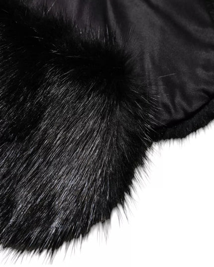 Dolce & Gabbana Black Fur Shawl Neck Wrap Cover Collar Scarf
