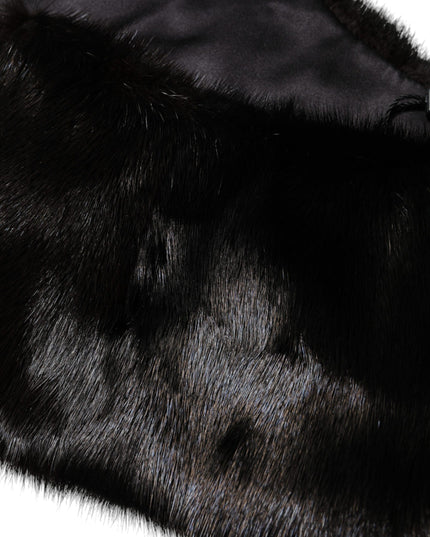 Dolce & Gabbana Black Fur Shawl Neck Wrap Cover Collar Scarf