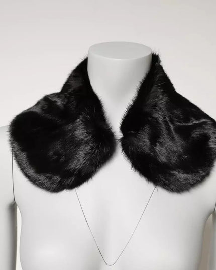 Dolce & Gabbana Black Fur Shawl Neck Wrap Cover Collar Scarf