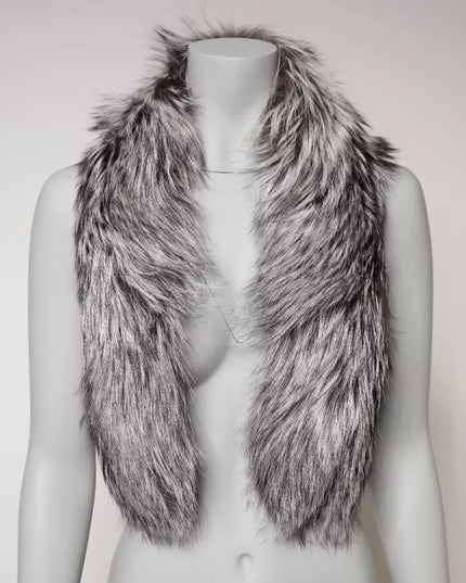 Dolce & Gabbana Gray Fox Fur Neck Wrap Warmer Winter Scarf