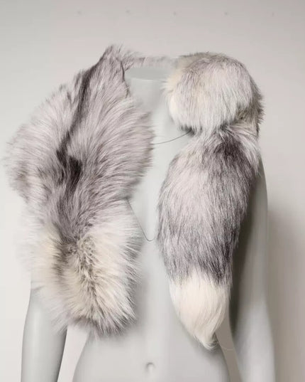 Dolce & Gabbana White Fox Fur Neck Wrap Warmer Winter Scarf