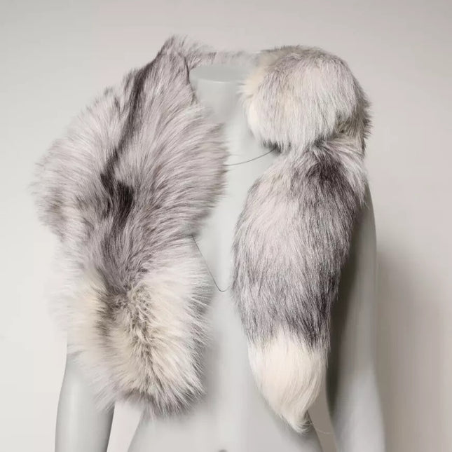 Dolce & Gabbana White Fox Fur Neck Wrap Warmer Winter Scarf