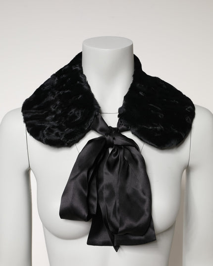 Dolce & Gabbana Black Lamb Fur Women Neck Warmer Winter Scarf