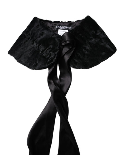 Dolce & Gabbana Black Lamb Fur Women Neck Warmer Winter Scarf