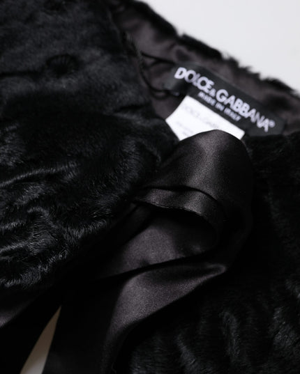Dolce & Gabbana Black Lamb Fur Women Neck Warmer Winter Scarf