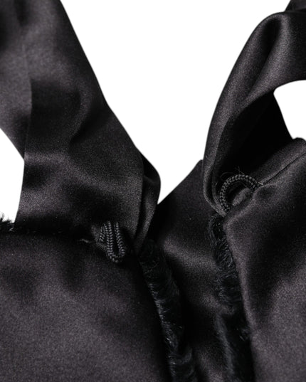 Dolce & Gabbana Black Lamb Fur Women Neck Warmer Winter Scarf