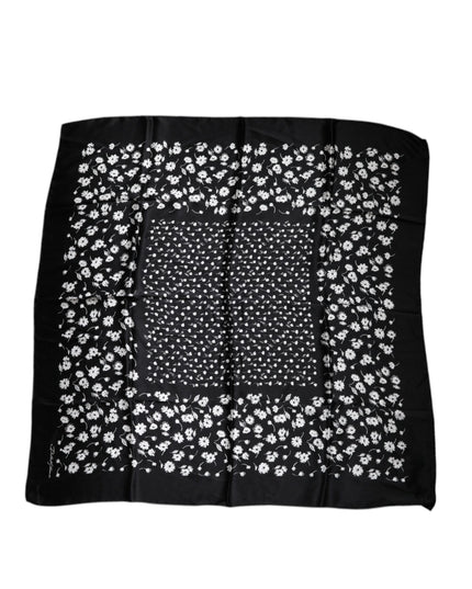 Dolce & Gabbana Black Floral Silk Square Wrap Shawl Scarf