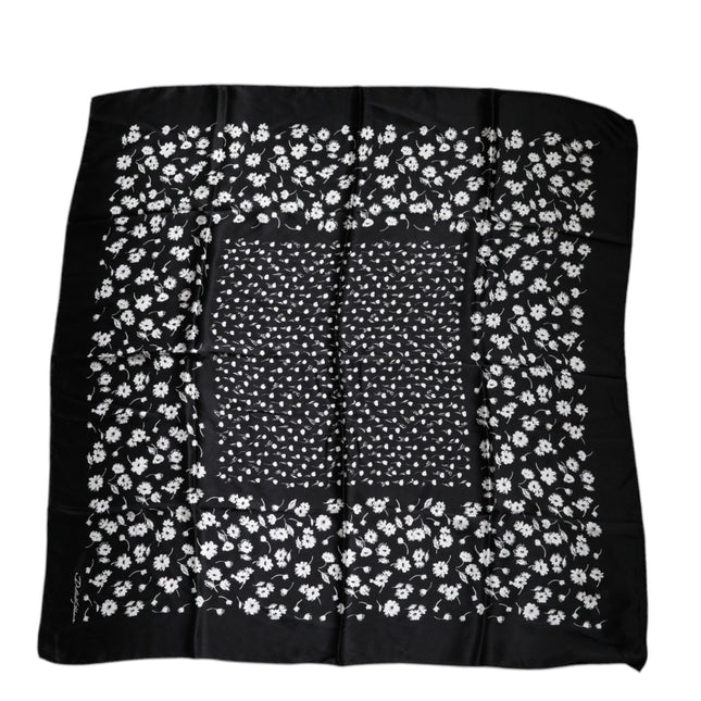 Dolce & Gabbana Black Floral Silk Square Wrap Shawl Scarf