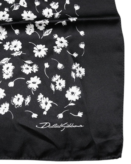 Dolce & Gabbana Black Floral Silk Square Wrap Shawl Scarf