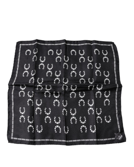 Dolce & Gabbana Black Horseshoe Silk Square Handkerchief Scarf