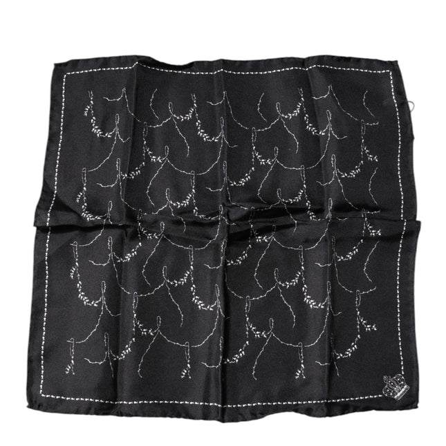 Dolce & Gabbana Black Patterned Silk Handkerchief Scarf