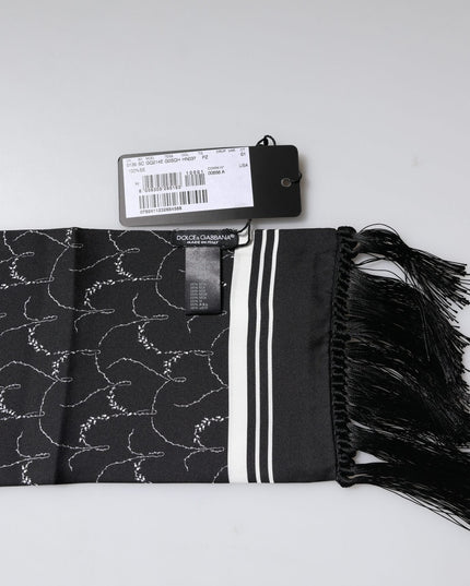 Dolce & Gabbana Black Patterned Skinny Fringes Shawl Scarf